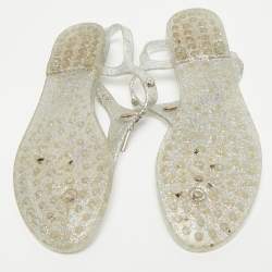 Pre Owned Tod's Silver Jelly Tassel Detail Thong Flat Sandals Size 36
