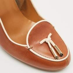 Pre Owned Tod's Brown/Cream Leather Loafer Pumps Size 37