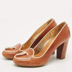 Pre Owned Tod's Brown/Cream Leather Loafer Pumps Size 37