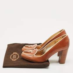 Pre Owned Tod's Brown/Cream Leather Loafer Pumps Size 37