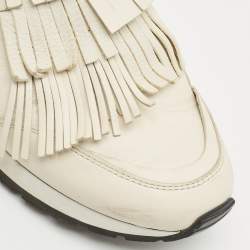 Pre Owned Tod's Cream Leather Fringe Slip On Sneakers Size 38.5