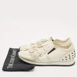 Pre Owned Tod's Cream Leather Fringe Slip On Sneakers Size 38.5