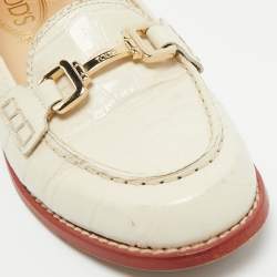 Pre Owned Tod's Cream Croc Embossed Leather Slip On Loafers Size 40