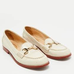 Pre Owned Tod's Cream Croc Embossed Leather Slip On Loafers Size 40