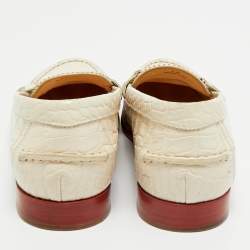 Pre Owned Tod's Cream Croc Embossed Leather Slip On Loafers Size 40