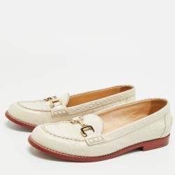 Pre Owned Tod's Cream Croc Embossed Leather Slip On Loafers Size 40