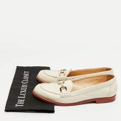 Pre Owned Tod's Cream Croc Embossed Leather Slip On Loafers Size 40