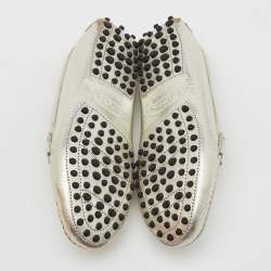 Pre Owned Tod's Silver Leather Double T Slip On Loafers Size 35