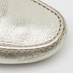 Pre Owned Tod's Silver Leather Double T Slip On Loafers Size 35