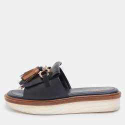 Tod's Metallic Gold Leather Fringe Slingback Flat Sandals