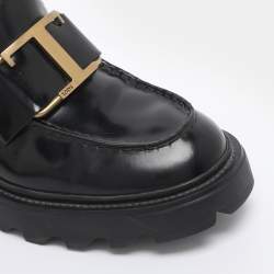 Pre Owned Tod's Black Patent Leather Buckle Loafers Size 35.5