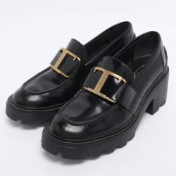 Pre Owned Tod's Black Patent Leather Buckle Loafers Size 35.5