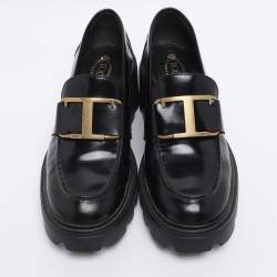 Pre Owned Tod's Black Patent Leather Buckle Loafers Size 35.5