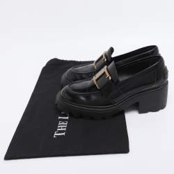 Pre Owned Tod's Black Patent Leather Buckle Loafers Size 35.5