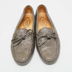 Pre Owned Tod's Metallic Leather Gommino Loafers Size 38