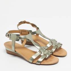 Pre Owned Tod's Gold Leather Ankle Strap Sandals Size 38