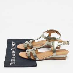 Pre Owned Tod's Gold Leather Ankle Strap Sandals Size 38