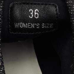 Pre Owned Tod's Metallic Black Lurex Fabric and Suede T Print Sneakers Size 36