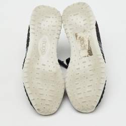 Pre Owned Tod's Metallic Black Lurex Fabric and Suede T Print Sneakers Size 36