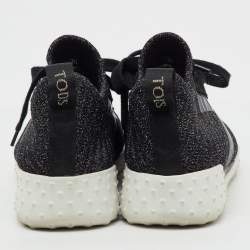 Pre Owned Tod's Metallic Black Lurex Fabric and Suede T Print Sneakers Size 36