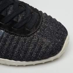 Pre Owned Tod's Metallic Black Lurex Fabric and Suede T Print Sneakers Size 36