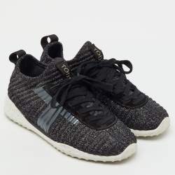 Pre Owned Tod's Metallic Black Lurex Fabric and Suede T Print Sneakers Size 36