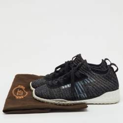 Pre Owned Tod's Metallic Black Lurex Fabric and Suede T Print Sneakers Size 36