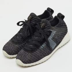 Pre Owned Tod's Metallic Black Lurex Fabric and Suede T Print Sneakers Size 36