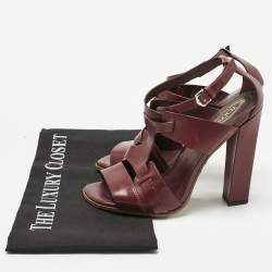 Pre Owned Tod's Brown Leather Ankle Strap Block Heel Sandals Size 36.5