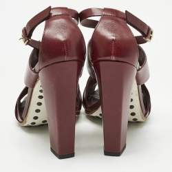 Pre Owned Tod's Brown Leather Ankle Strap Block Heel Sandals Size 36.5