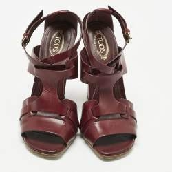 Pre Owned Tod's Brown Leather Ankle Strap Block Heel Sandals Size 36.5