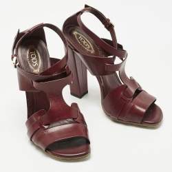 Pre Owned Tod's Brown Leather Ankle Strap Block Heel Sandals Size 36.5
