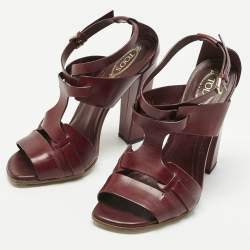 Pre Owned Tod's Brown Leather Ankle Strap Block Heel Sandals Size 36.5