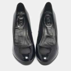 Pre Owned Tod's Black Patent Leather Round Toe Wedge Pumps Size 36