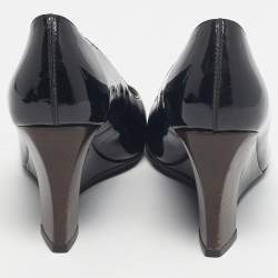 Pre Owned Tod's Black Patent Leather Round Toe Wedge Pumps Size 36