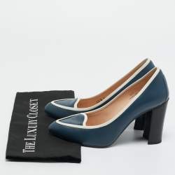 Pre Owned Tod's Grey/White Leather Block Heel Loafer Pumps Size 38.5 