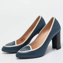 Pre Owned Tod's Grey/White Leather Block Heel Loafer Pumps Size 38.5 