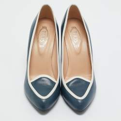 Pre Owned Tod's Grey/White Leather Block Heel Loafer Pumps Size 38.5 