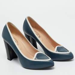 Pre Owned Tod's Grey/White Leather Block Heel Loafer Pumps Size 38.5 