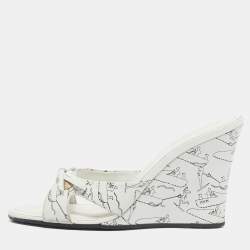 Pre Owned Tod's White/White Leather Bow  Wedge Sandals Size 37