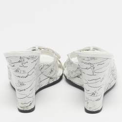 Pre Owned Tod's White/White Leather Bow  Wedge Sandals Size 37