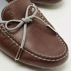 Pre Owned Tod's Brown Leather Gommino Bow Slip On Loafers Size 35.5