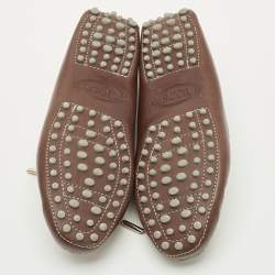 Pre Owned Tod's Brown Leather Gommino Bow Slip On Loafers Size 35.5