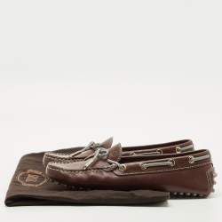 Pre Owned Tod's Brown Leather Gommino Bow Slip On Loafers Size 35.5