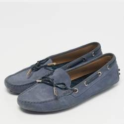 Pre Owned Tod's Blue Suede Gommino Driving Loafers Size 37.5