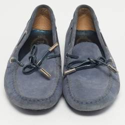 Pre Owned Tod's Blue Suede Gommino Driving Loafers Size 37.5