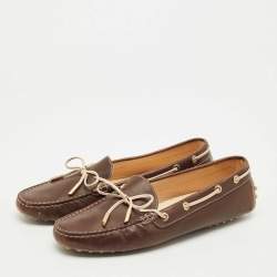 Pre Owned Tod's Brown Leather Bow Slip On Loafers Size 40