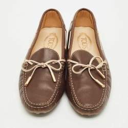 Pre Owned Tod's Brown Leather Bow Slip On Loafers Size 40