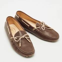 Pre Owned Tod's Brown Leather Bow Slip On Loafers Size 40