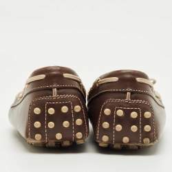 Pre Owned Tod's Brown Leather Bow Slip On Loafers Size 40